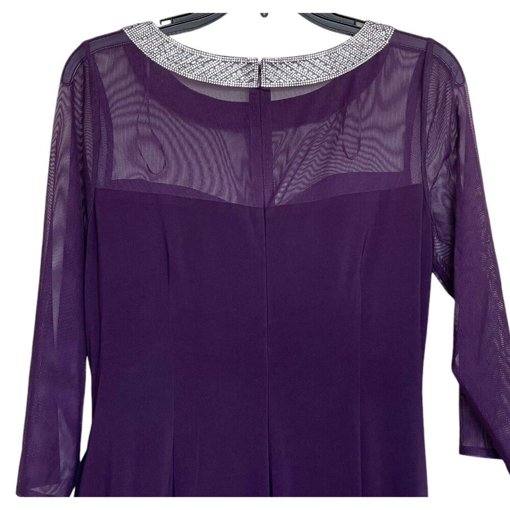 Alex Evening Dress Womens Size 8‎ Purple Rhinestone Embellished Ruched Ruffle - Picture 6 of 8